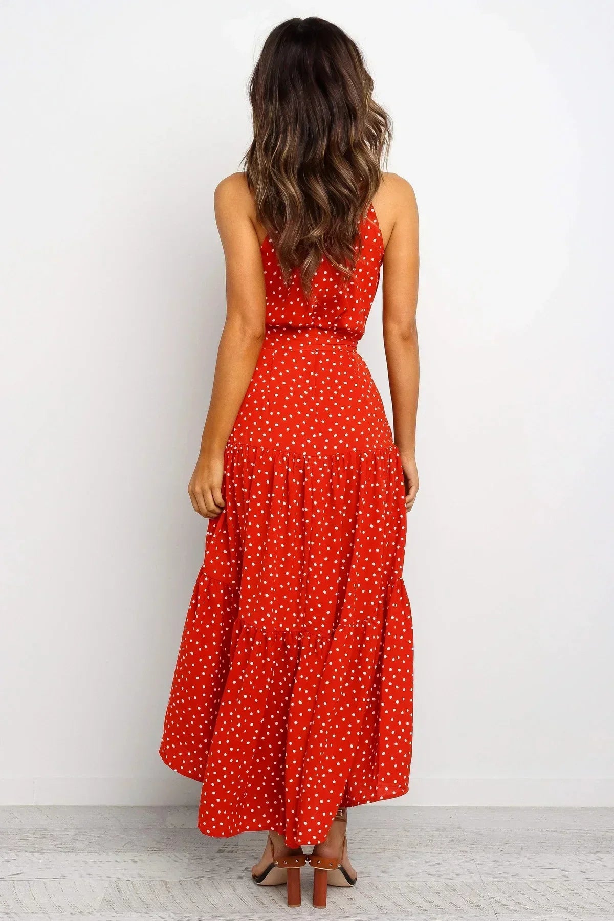 Women’s polka dot maxi summer dress with lightweight flowy fit for casual and beach wear