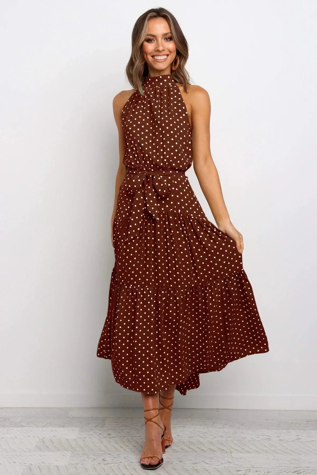 Women’s polka dot maxi summer dress with lightweight flowy fit for casual and beach wear
