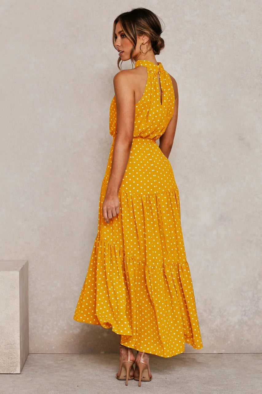 Women’s polka dot maxi summer dress with lightweight flowy fit for casual and beach wear