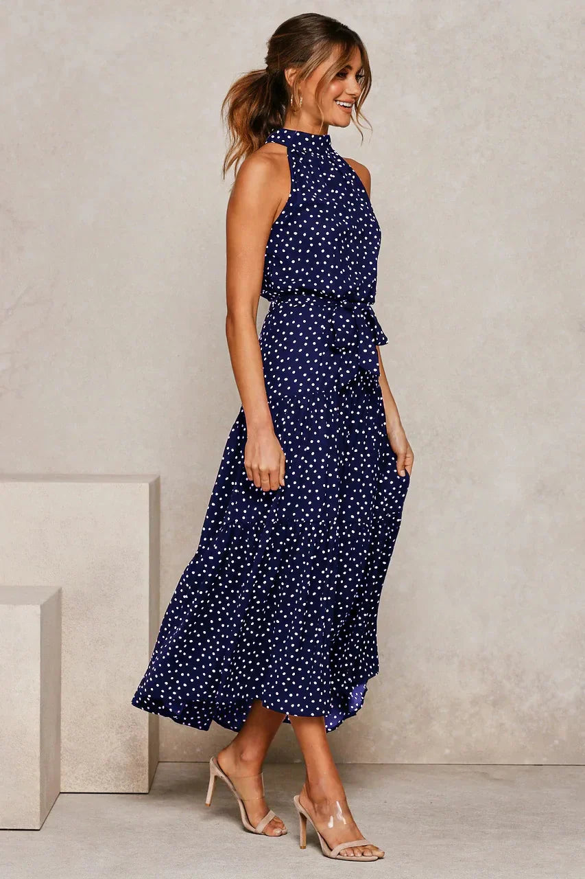 Women’s polka dot maxi summer dress with lightweight flowy fit for casual and beach wear