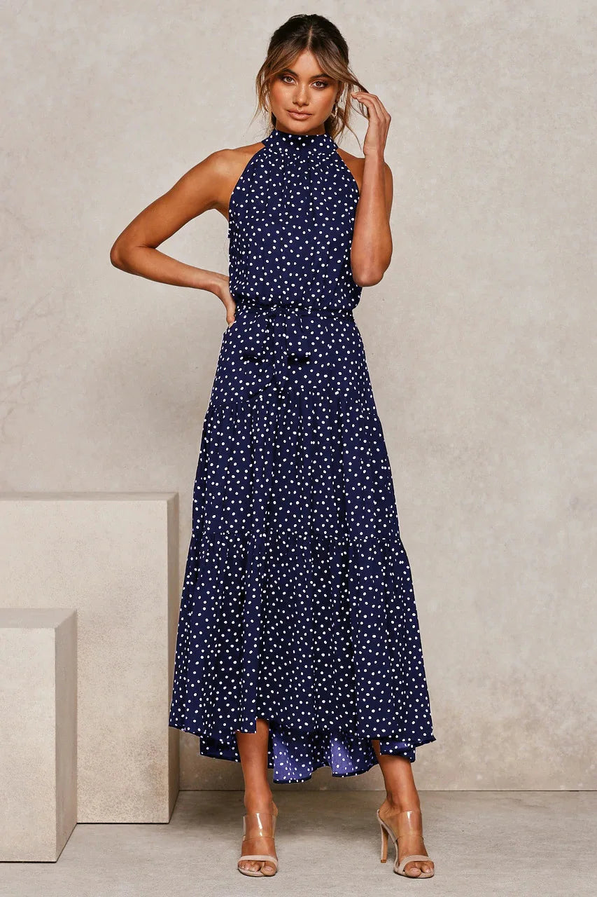 Women’s polka dot maxi summer dress with lightweight flowy fit for casual and beach wear