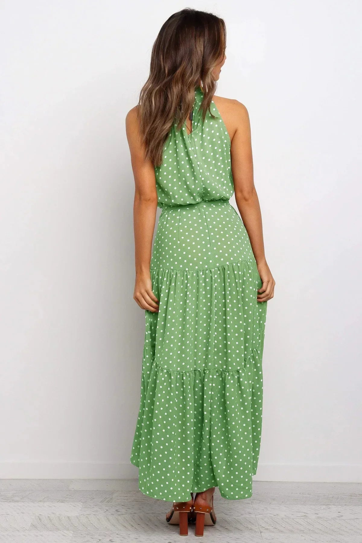 Women’s polka dot maxi summer dress with lightweight flowy fit for casual and beach wear