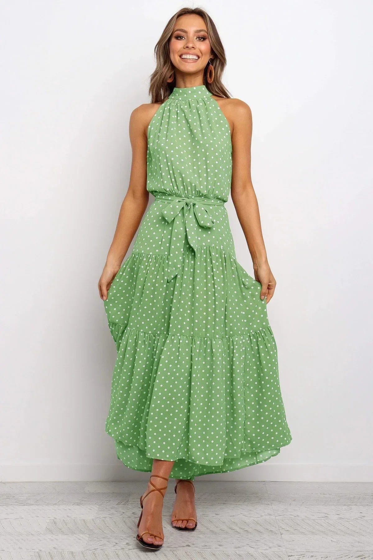 Women’s polka dot maxi summer dress with lightweight flowy fit for casual and beach wear