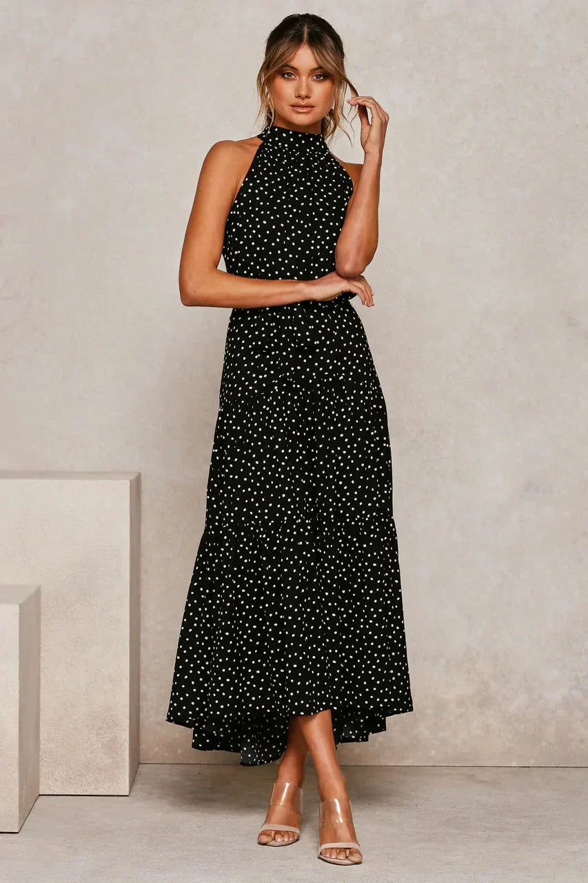 Women’s polka dot maxi summer dress with lightweight flowy fit for casual and beach wear