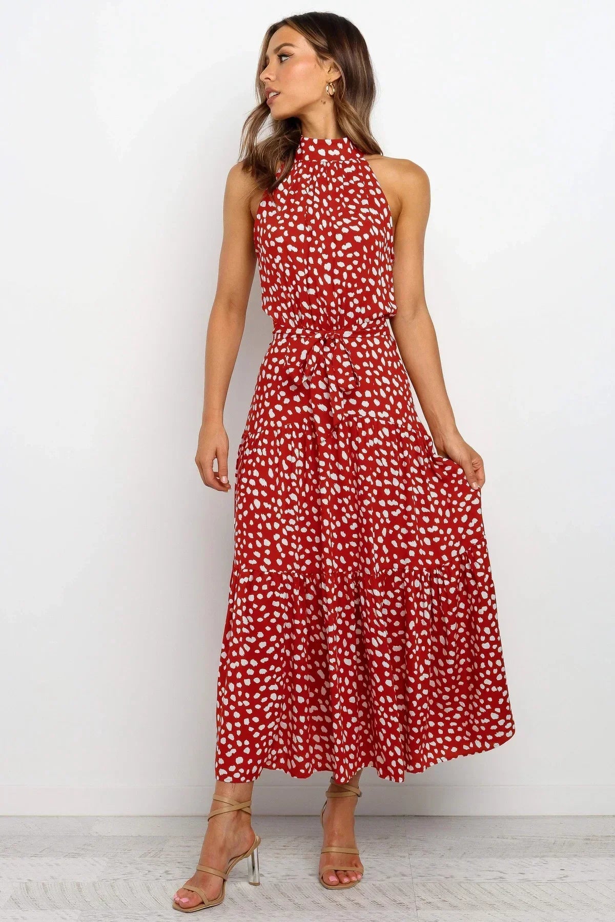 Women’s polka dot maxi summer dress with lightweight flowy fit for casual and beach wear