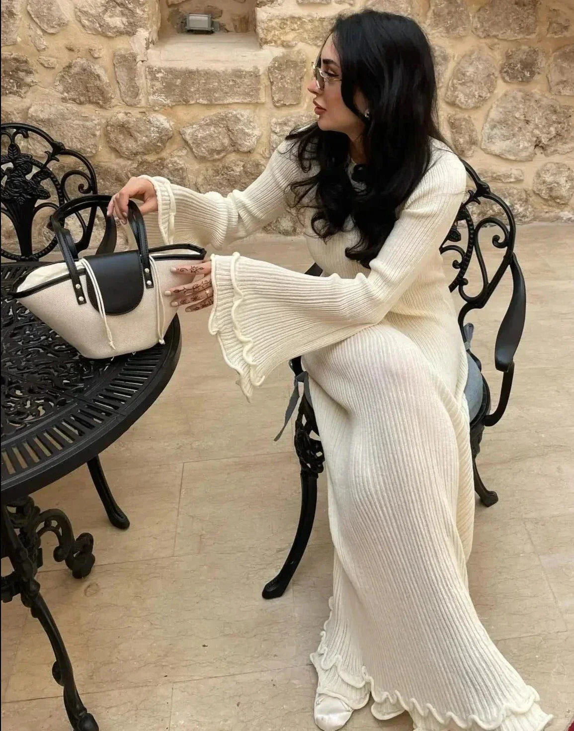 Women's polyester maxi dress with V-neck and flowing relaxed fit