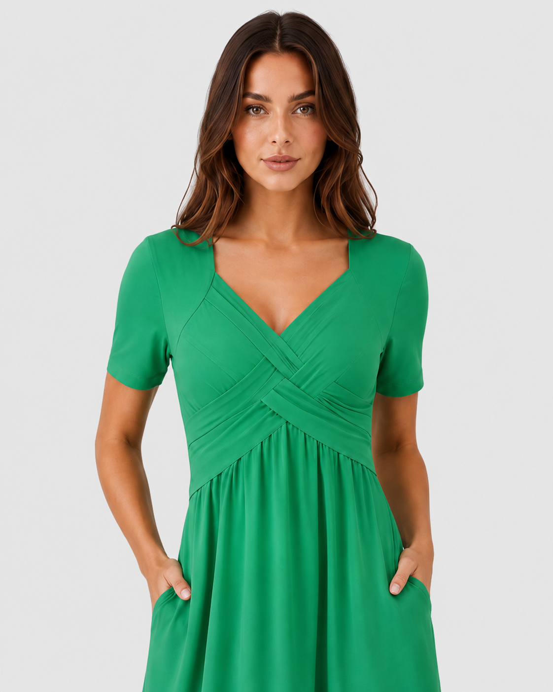 Women's relaxed-fit midi dress made from lightweight polyester fabric. Designed with a clean, versatile silhouette that falls below the knee, offering comfort and ease of movement for everyday wear. Suitable for casual outings or more polished occasions. Machine washable and true to size with light shaping through the fit.