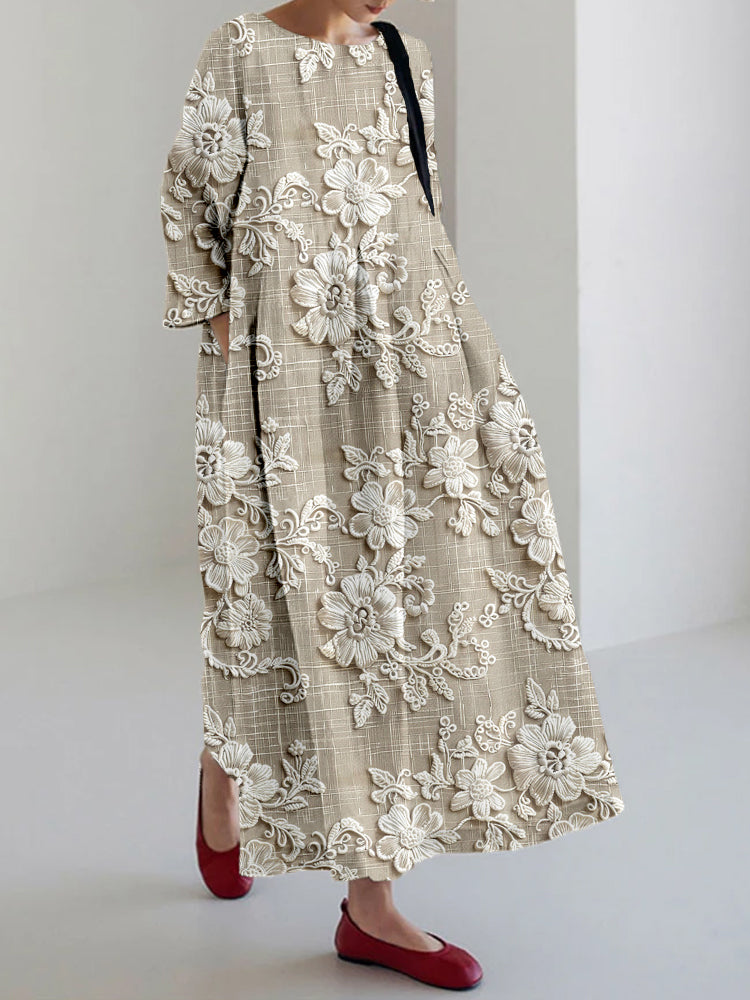 Women’s floral printed maxi dress with 3/4 sleeves and flowing fit