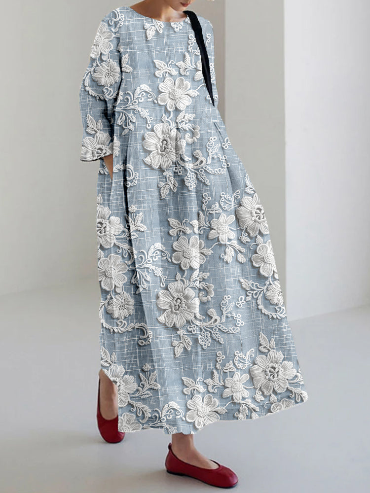 Women’s floral printed maxi dress with 3/4 sleeves and flowing fit
