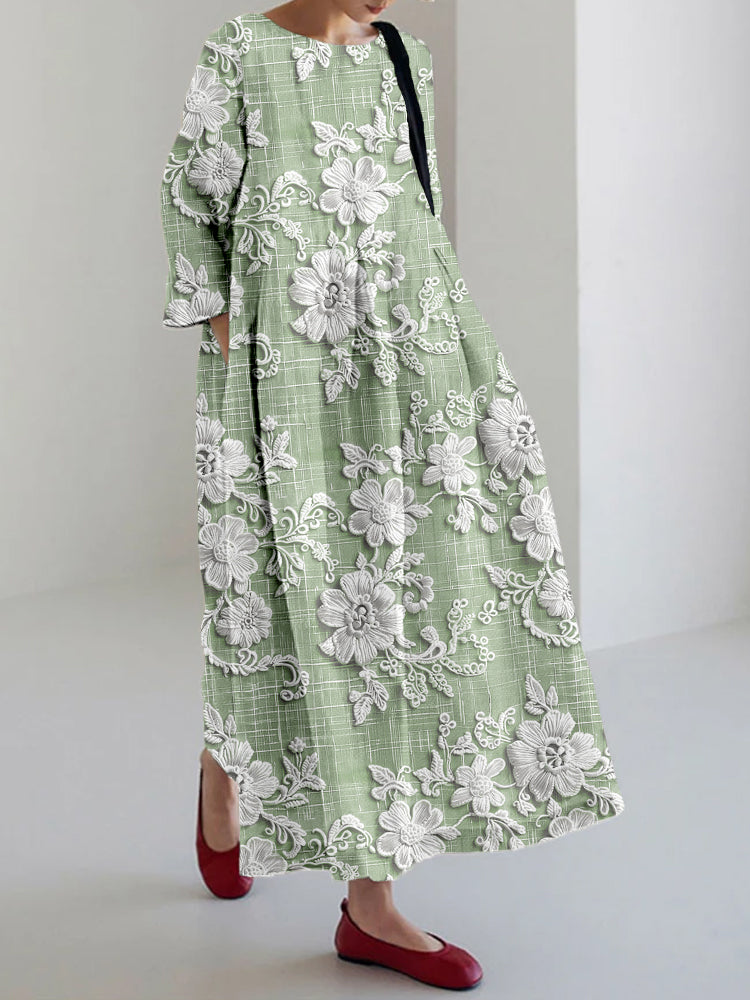 Women’s floral printed maxi dress with 3/4 sleeves and flowing fit