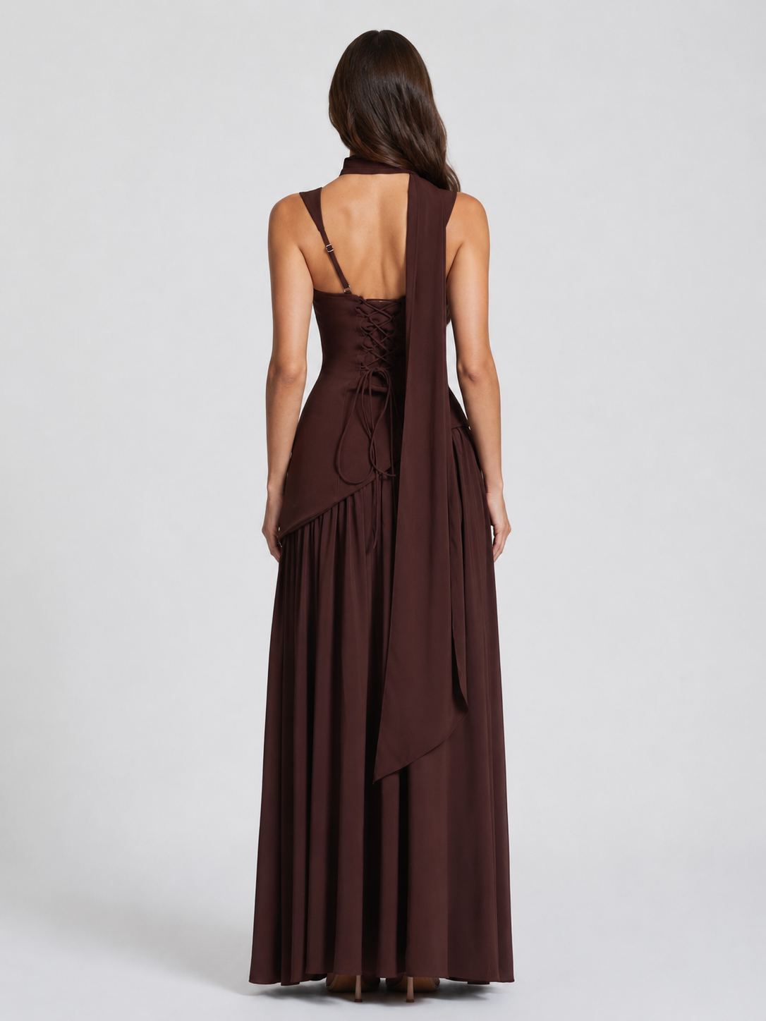 Women’s Satin Feel Evening Draped Maxi Dress - Sculpted Silhouette