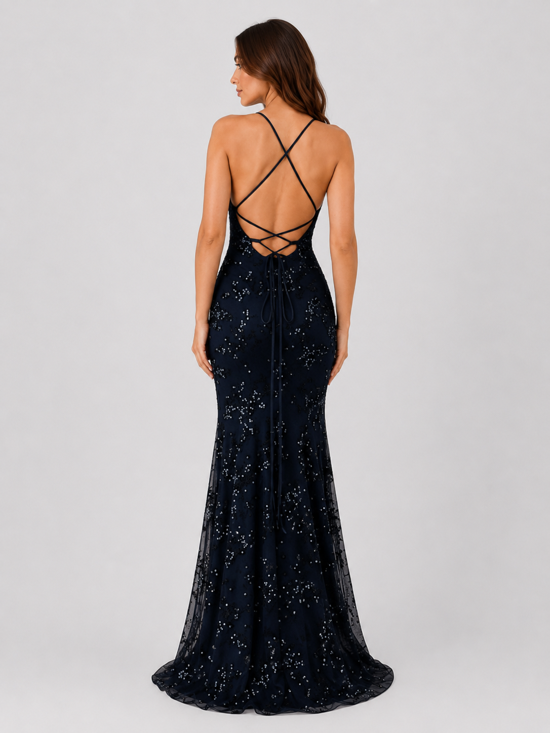 Women’s sequin V-neck fitted evening maxi dress with a sleek silhouette, subtle sparkling embellishments, and floor-length design, ideal for formal occasions and evening events.
