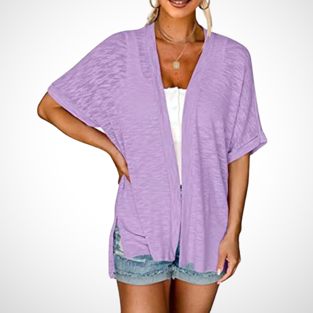 Women’s short-sleeve cardigan with relaxed fit for casual layering