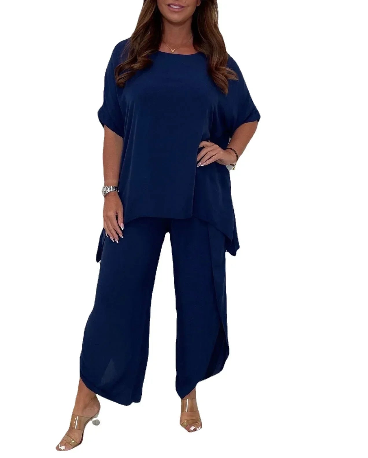 Women's sleeveless two piece pants set with matching top and relaxed lightweight summer fit