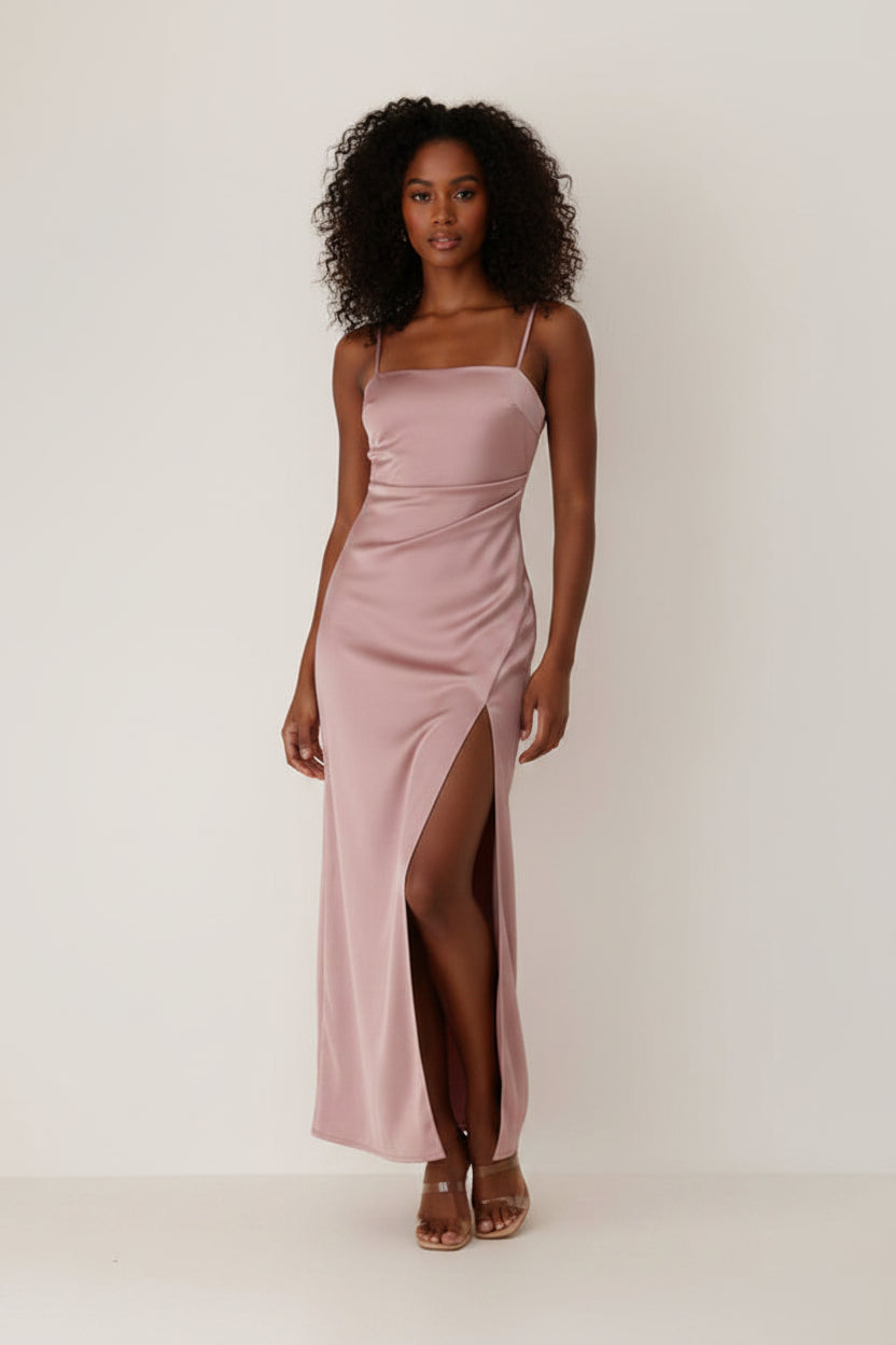Women’s square neck maxi dress with adjustable straps and side slit