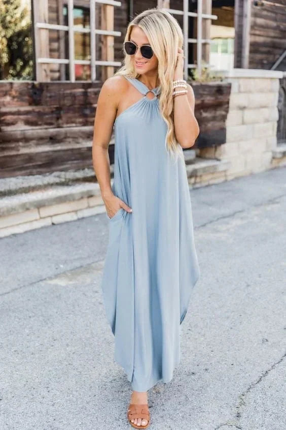 Women's strapless polyester maxi dress with flattering fit