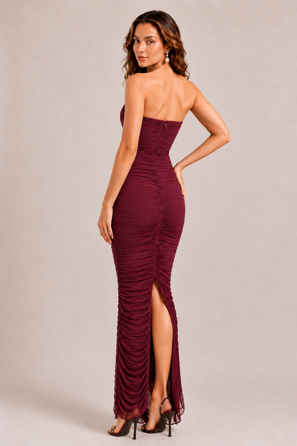 Women’s Strapless Mesh Maxi Dress with Corset Detail – Elegant Occasion Style