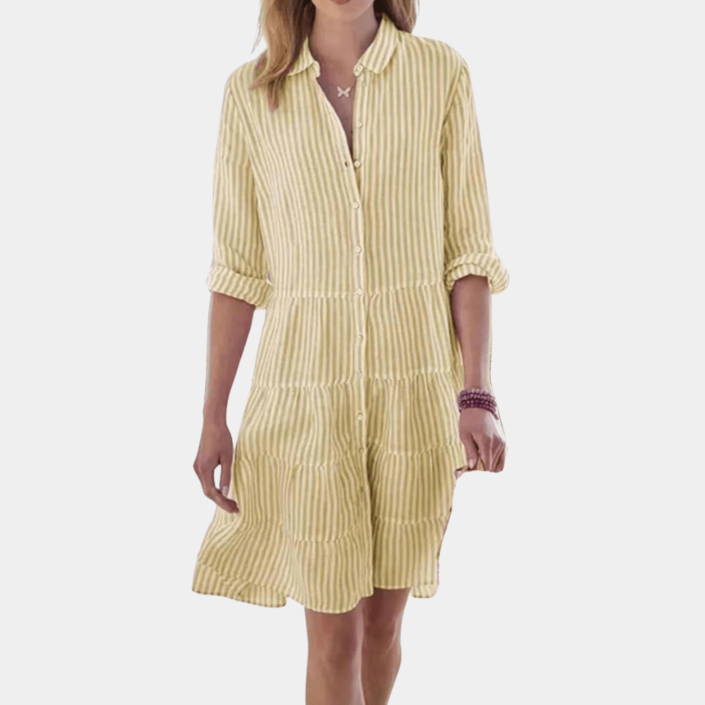 womens-striped-button-up-tiered-dress