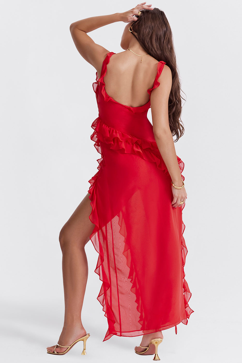 Women’s summer dress with slit and flowing silhouette