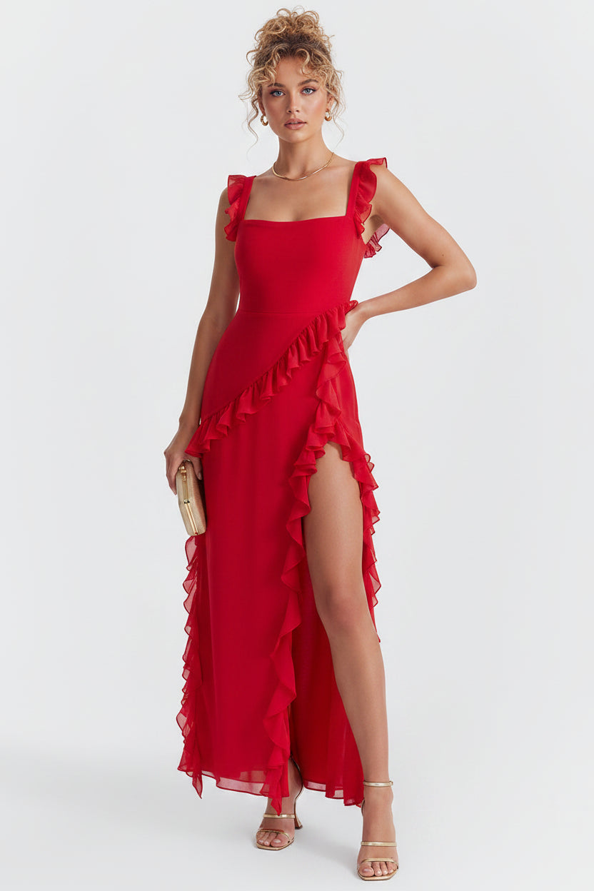 Women’s summer dress with slit and flowing silhouette