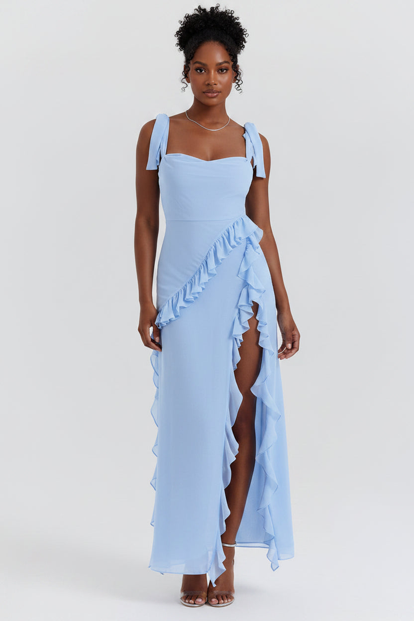 Women’s summer dress with slit and flowing silhouette