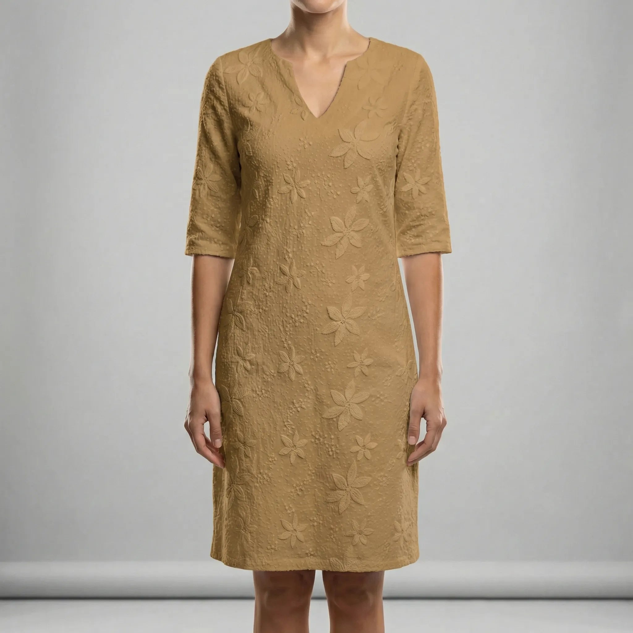 Women’s summer dress with V-neck, relaxed fit, and soft flowing drape