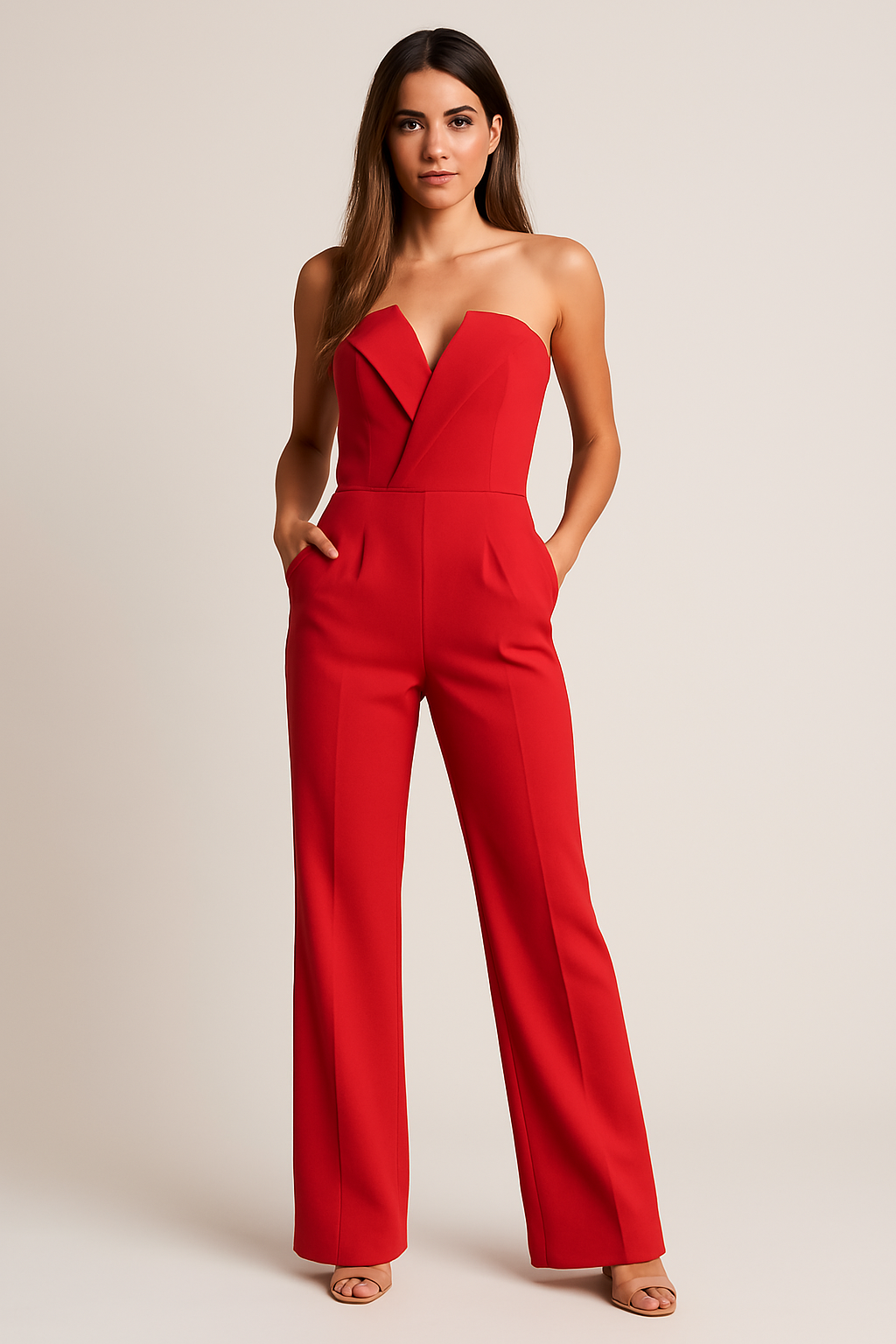 Women’s Tailored Wide Leg Jumpsuit with Structured Bodice