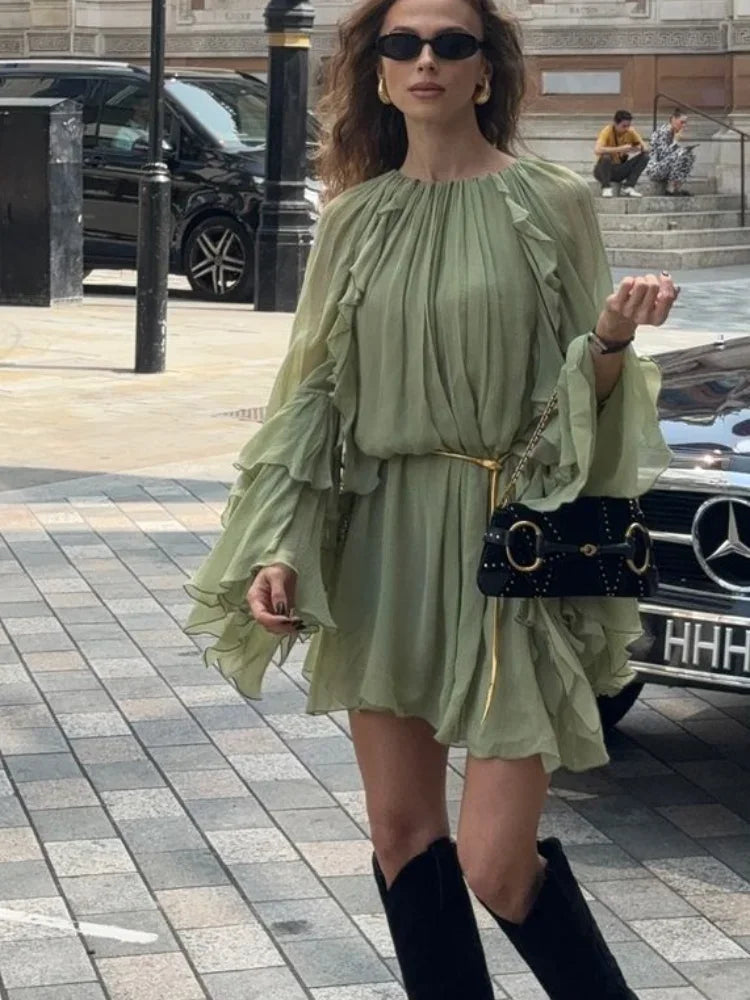 Women’s tiered flowing maxi dress in lightweight polyester