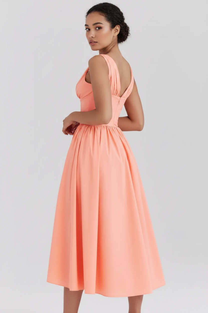 Women’s V neck corset midi dress with flared skirt