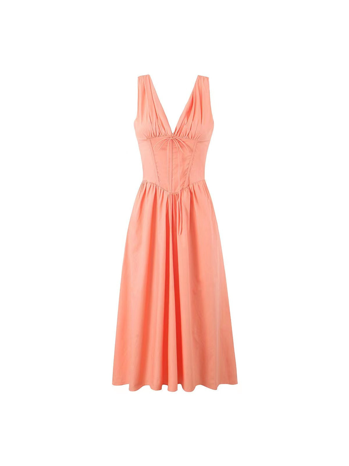 Women’s V neck corset midi dress with flared skirt