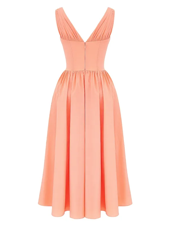 Women’s V neck corset midi dress with flared skirt