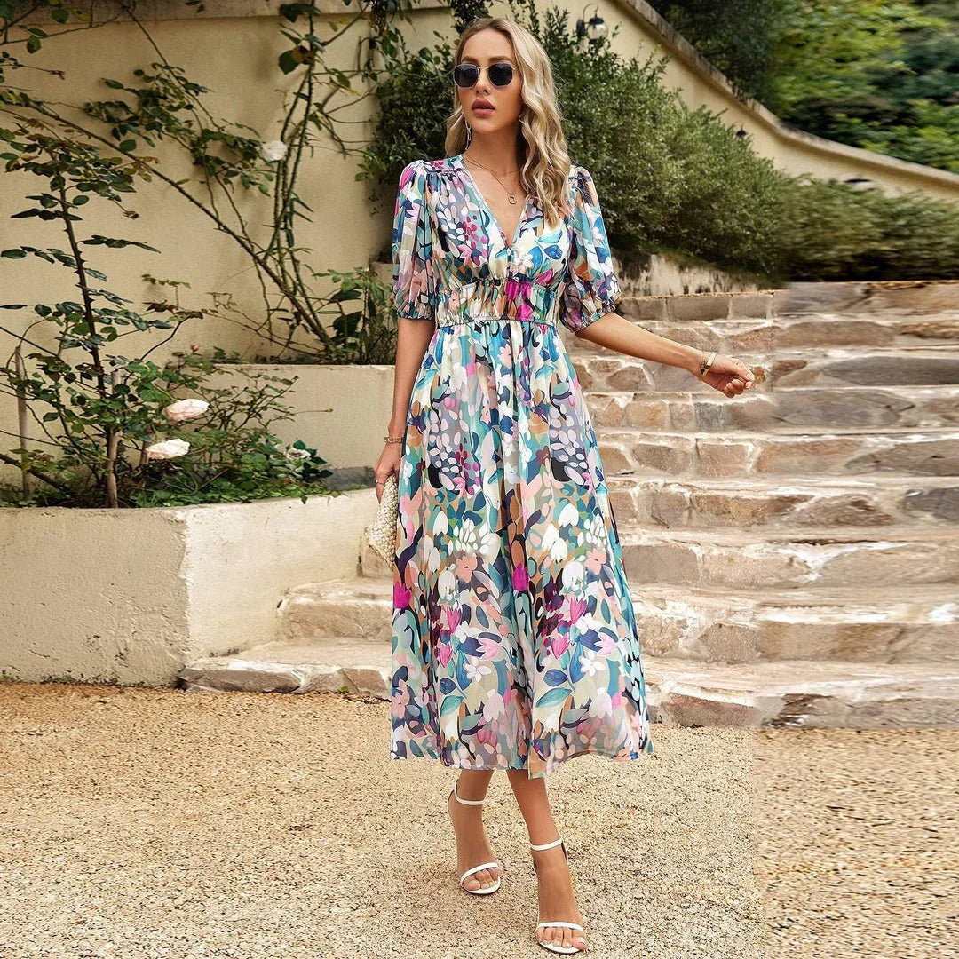 Women’s V-neck dress with flattering fit and versatile style