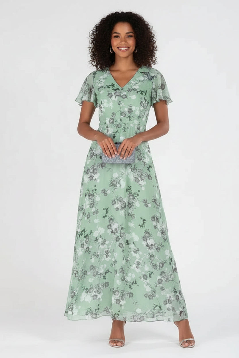 Women’s V-neck floral chiffon maxi dress with open back