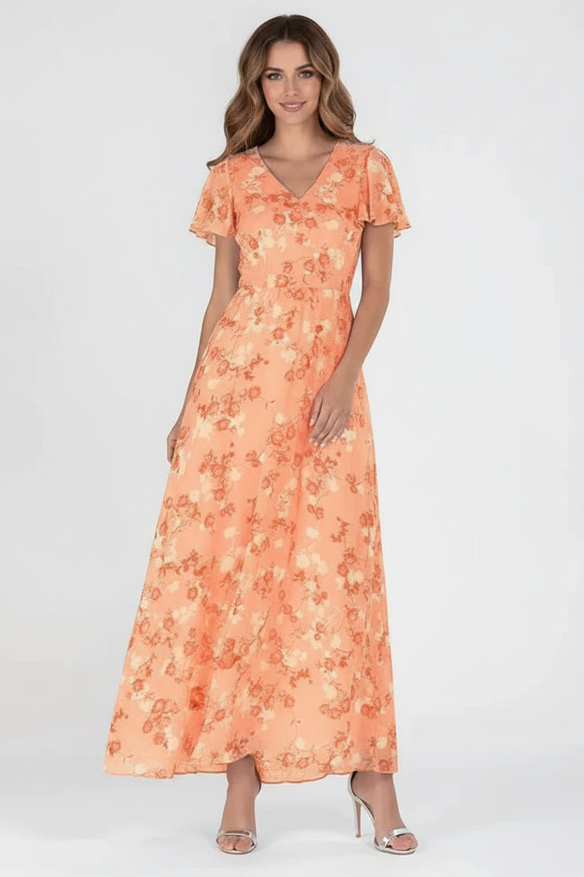 Women’s V-neck floral chiffon maxi dress with open back