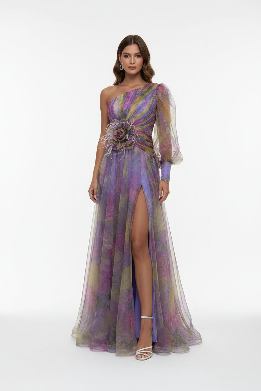 Women’s V-neck long sleeve satin blend midi dress