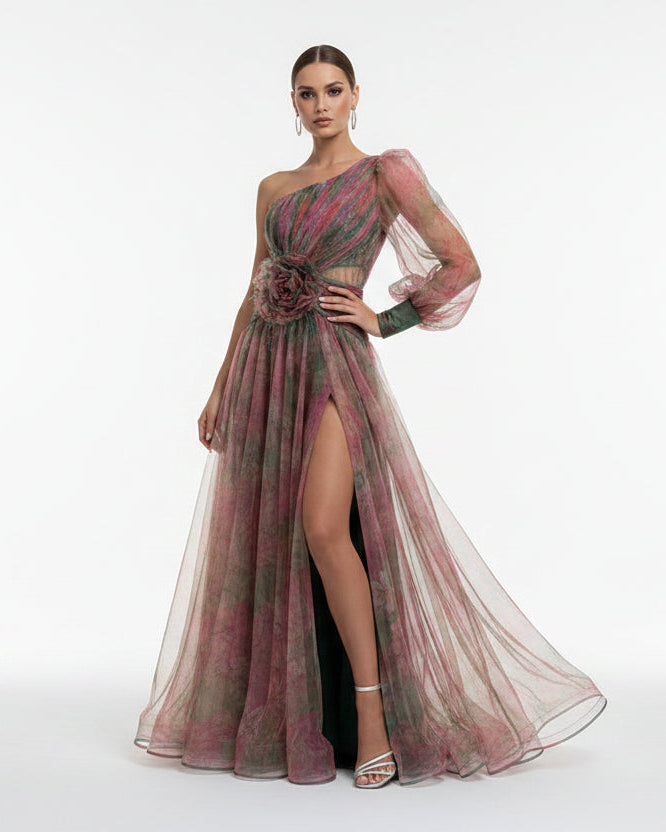 Women’s V-neck long sleeve satin blend midi dress