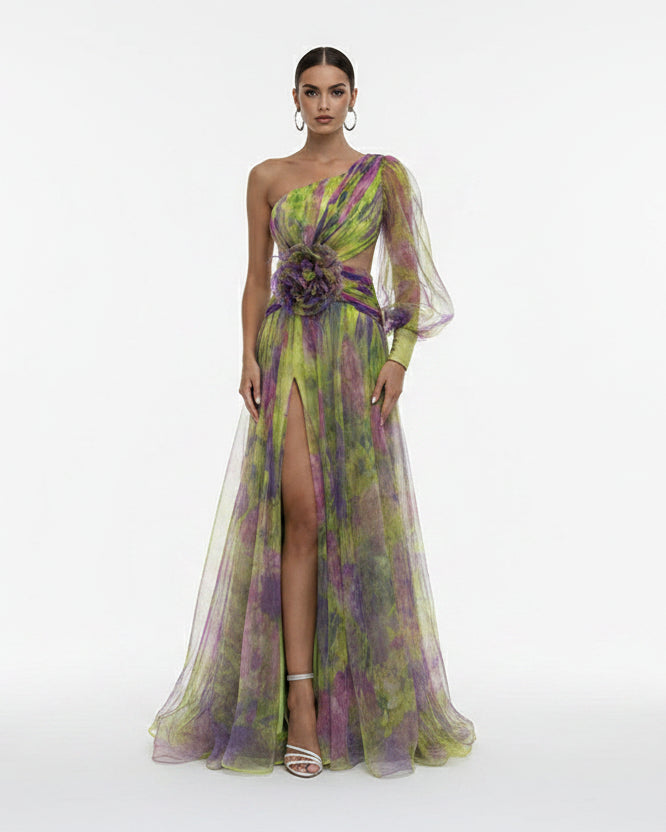 Women’s V-neck long sleeve satin blend midi dress