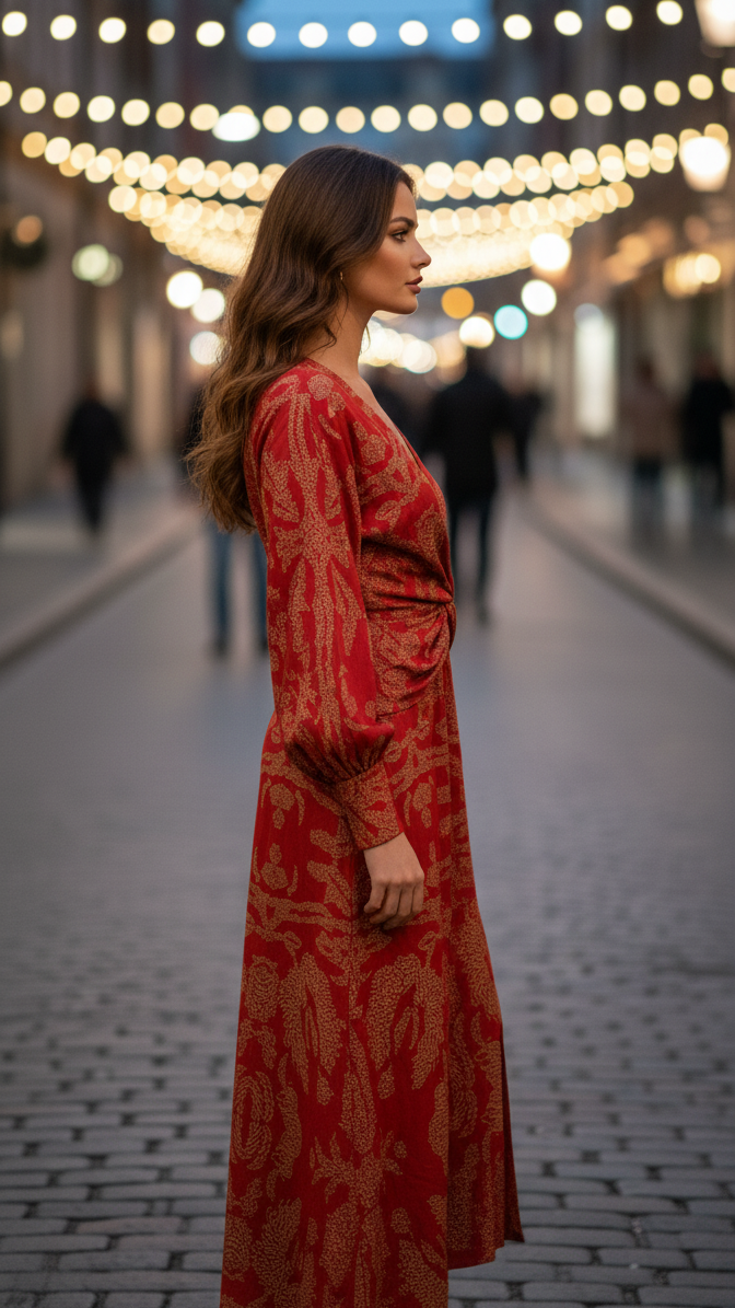 Women's V-neck midi dress with flowing silhouette