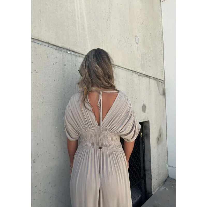Women’s V-neck slit maxi dress with flowy silhouette and defined waist for casual and evening wear