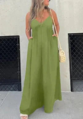 Women's V-neck wide leg jumpsuit in soft breathable fabric with relaxed fit for comfortable everyday and occasion wear