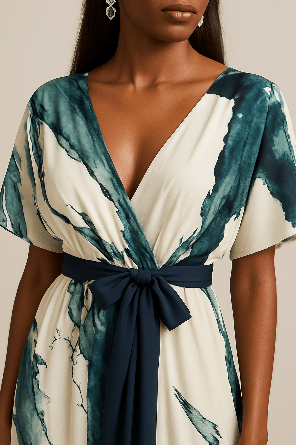 Women’s lightweight floral print maxi dress with a V-neckline, adjustable waist tie, and relaxed flowy silhouette for comfortable everyday and warm-weather wear.
