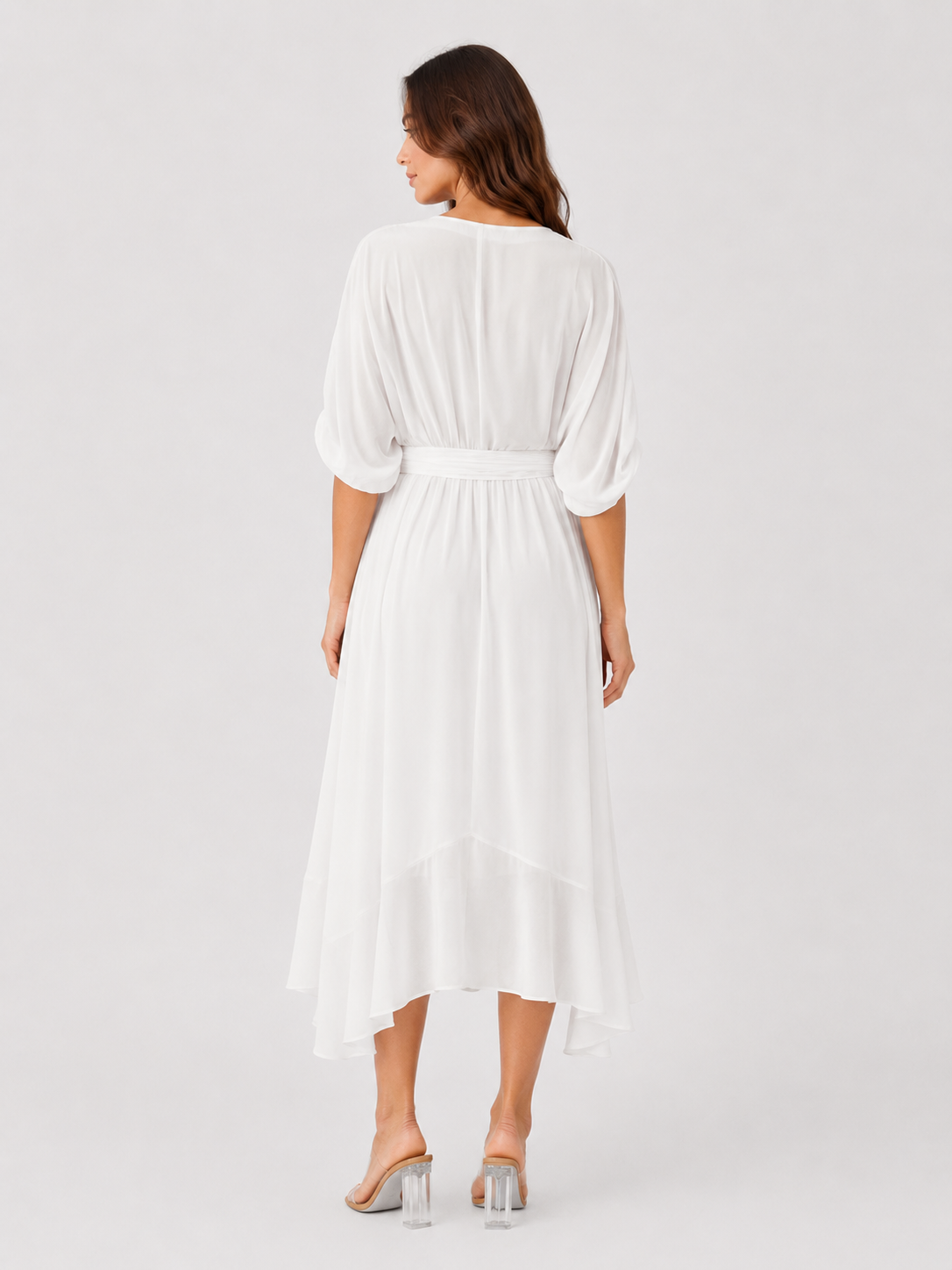 Women’s V-Neck Midi Dress featuring a fitted silhouette, midi length, and soft lightweight fabric for a flattering and versatile look suitable for casual and evening occasions.