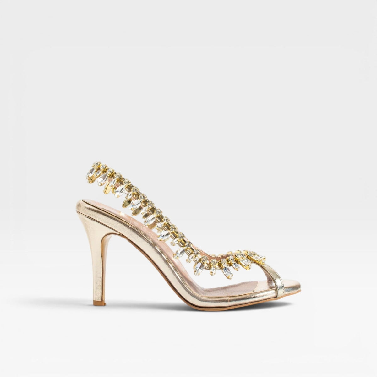 Women's Metallic Strappy Heels with Crystal Chain – Evening Sandals | Ewelme
