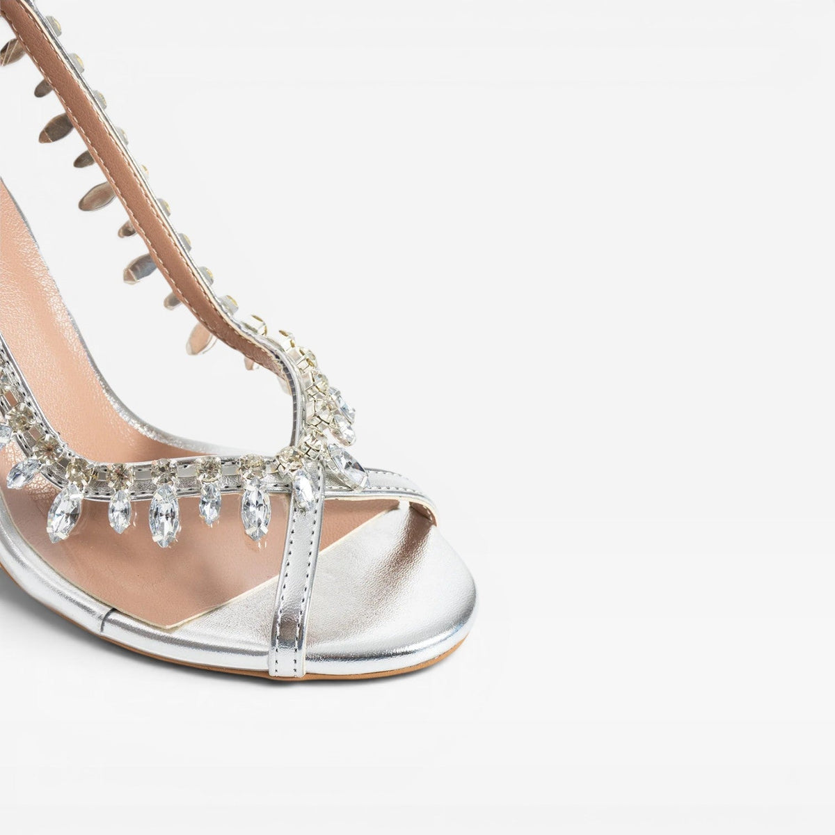 Women's Metallic Strappy Heels with Crystal Chain – Evening Sandals | Ewelme