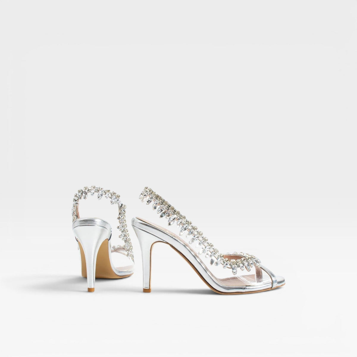 Women's Metallic Strappy Heels with Crystal Chain – Evening Sandals | Ewelme