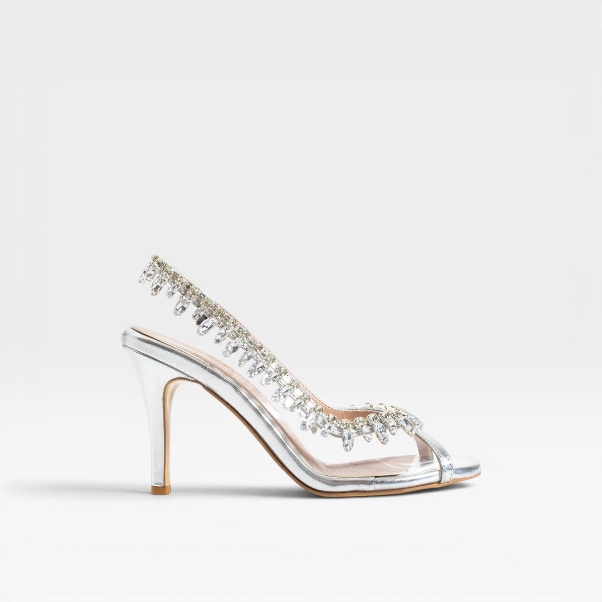 Women's Metallic Strappy Heels with Crystal Chain – Evening Sandals | Ewelme