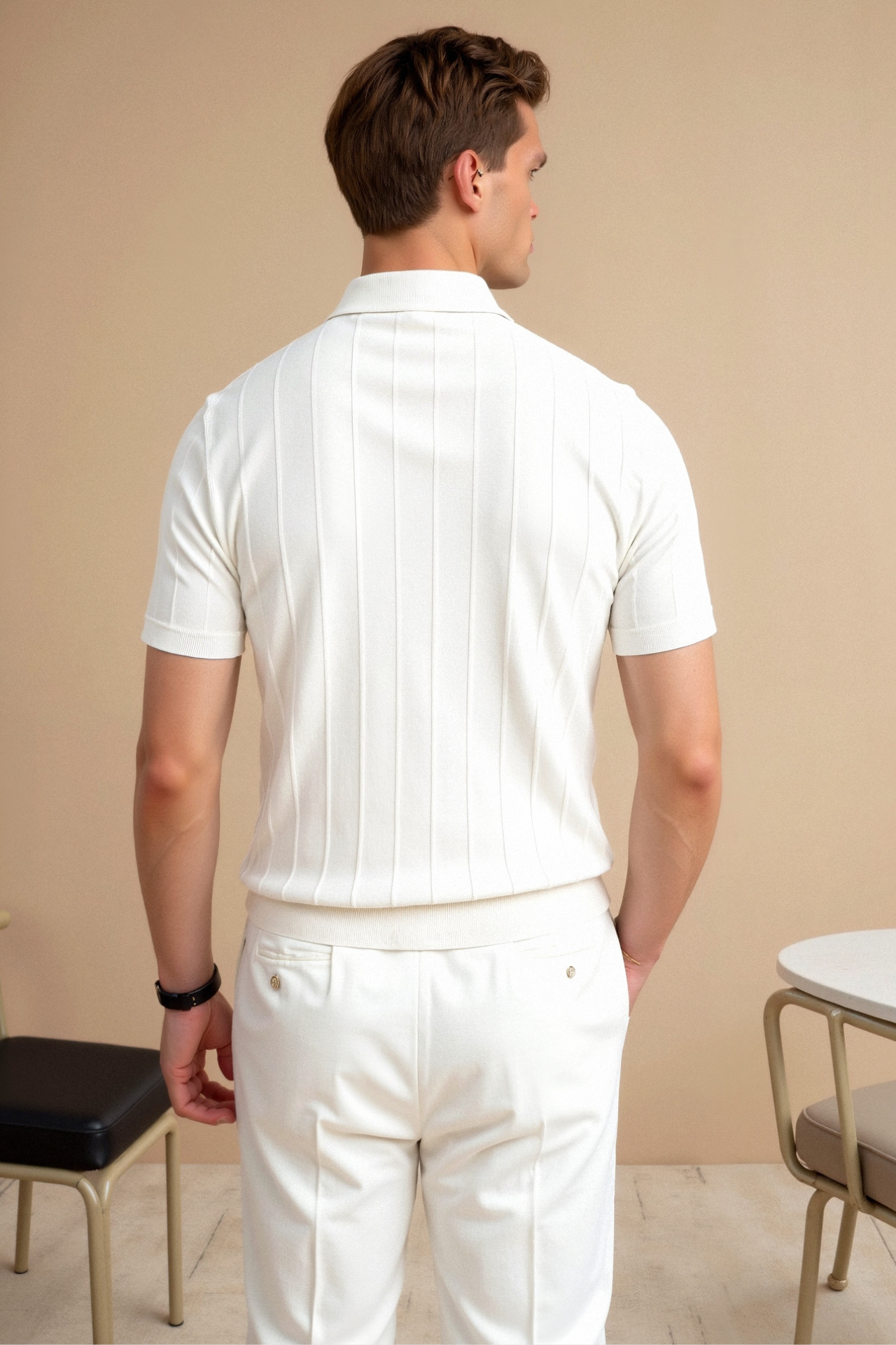 Klyne Vertikal gestreiftes Polo mit Knopfleiste