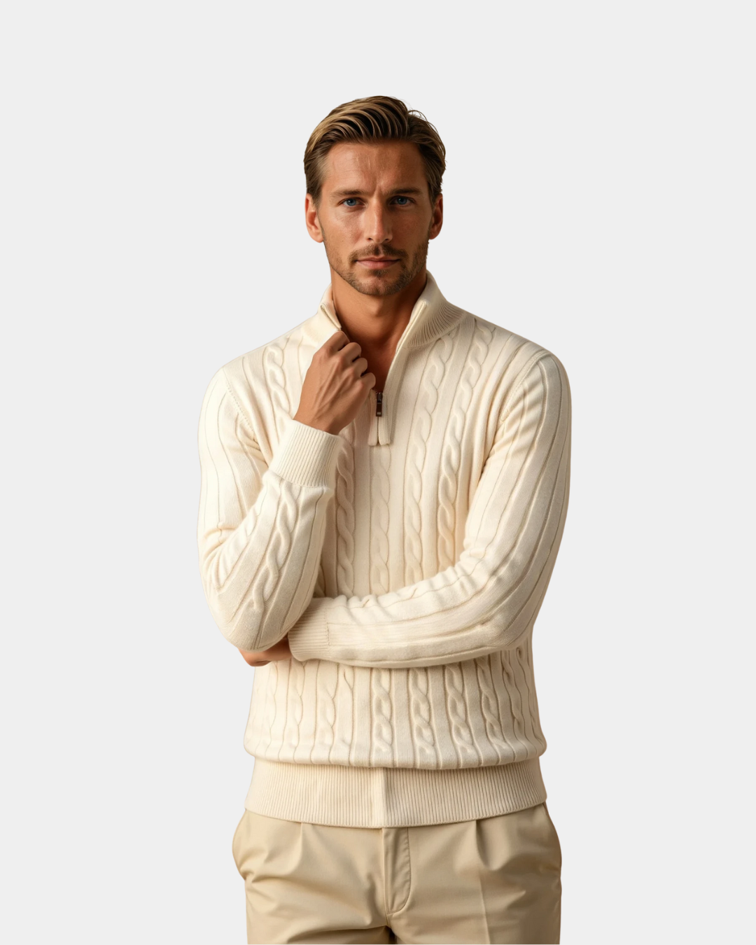 The Old Money Viertel-Zip-Strick - Beige