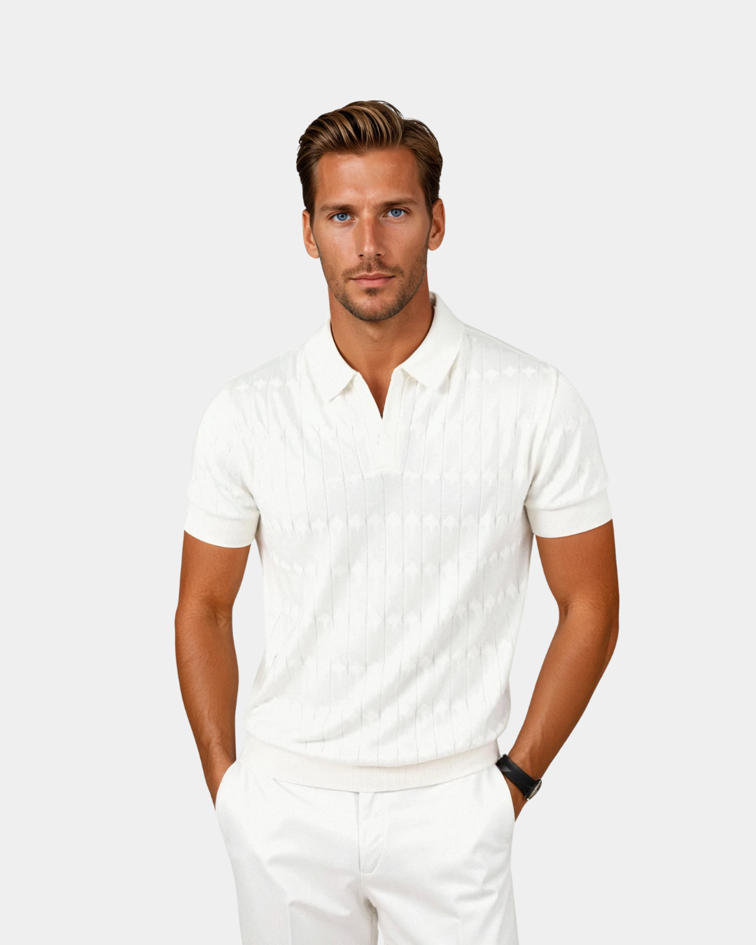 Old Money Luxe Knit Polo Tee - Weiß