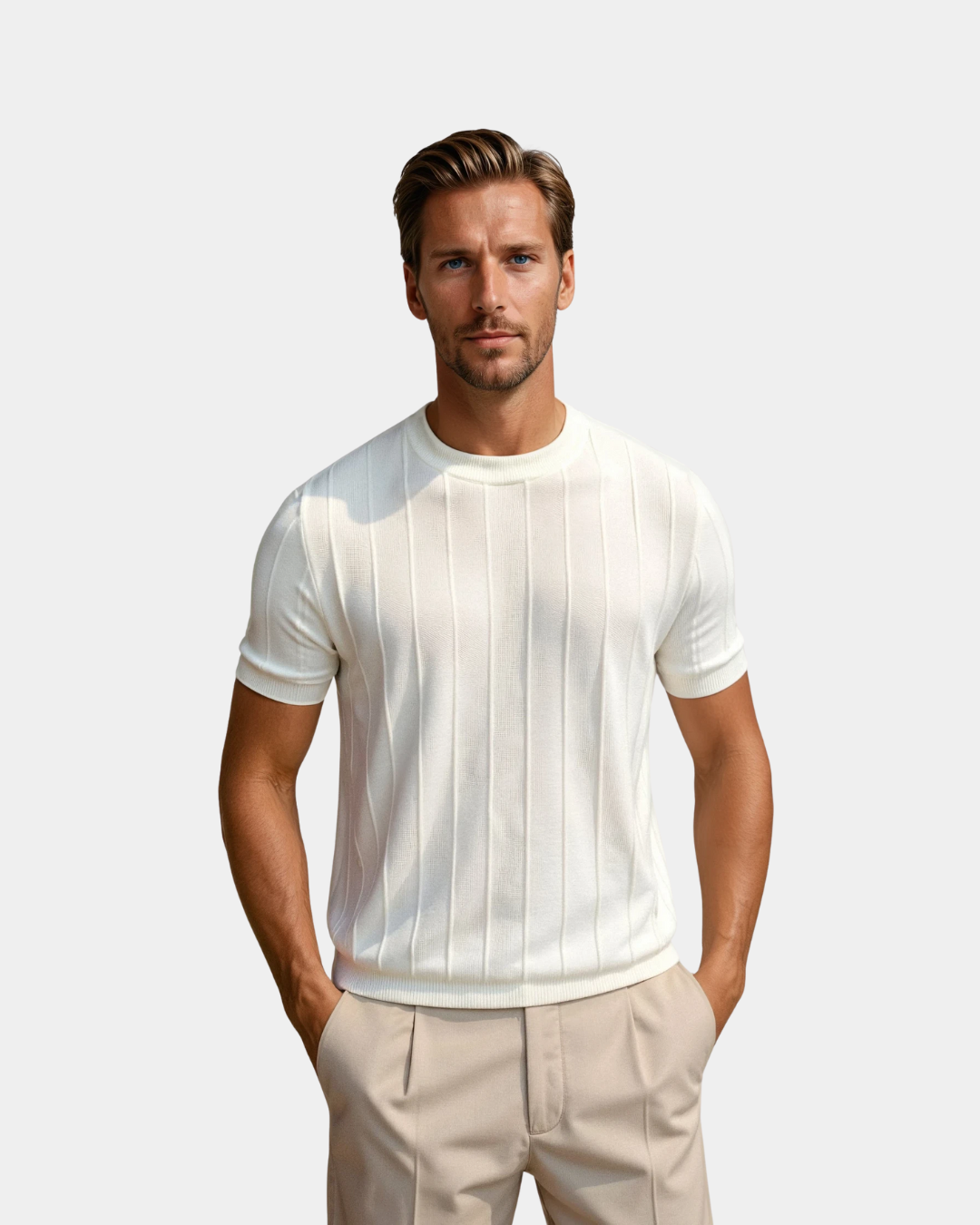 Old Money Gestreiftes T-Shirt mit Rundhalsausschnitt - Weiß